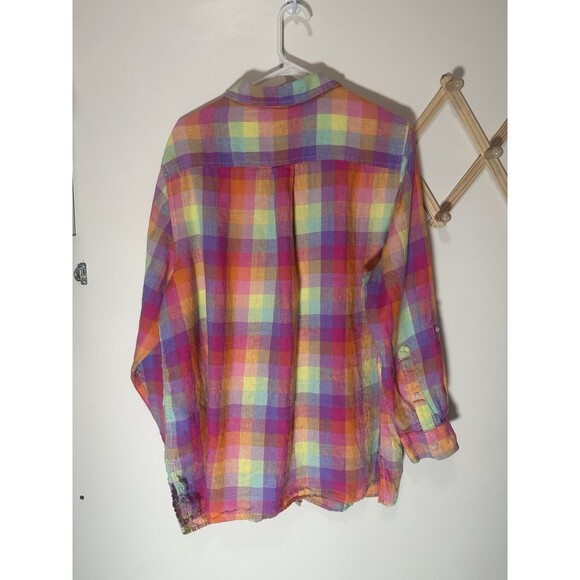 Lands End Women’s Rainbow Linen Top Longsleeve Size 1X - Picture 3 of 4